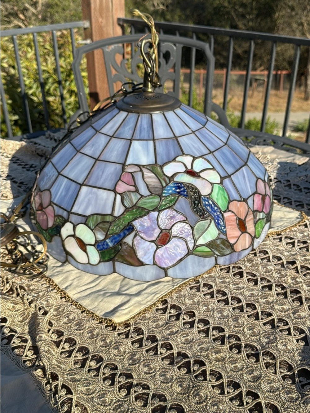 Tiffany Stained Glass Floral Pendant Lamp - Pastel Purple